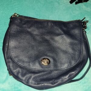 Coach Navy Blue Leather Shoulder Bag With Matching Wallet